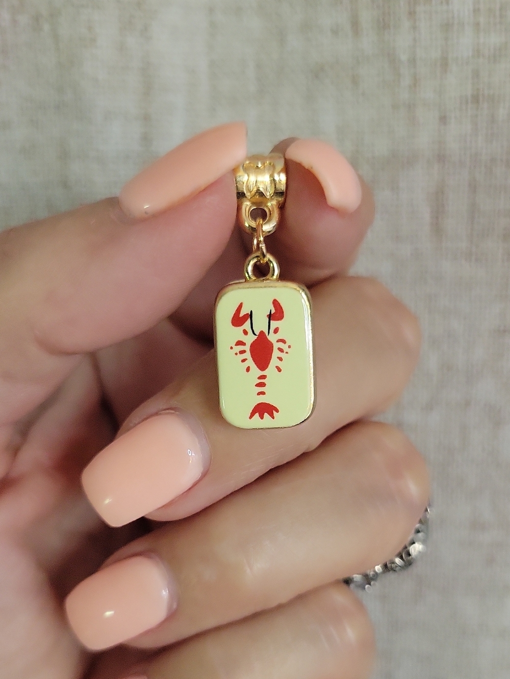 HANDPAINTED LOBSTER PENDANT, Gold-Plated Yellow Enamel Charm